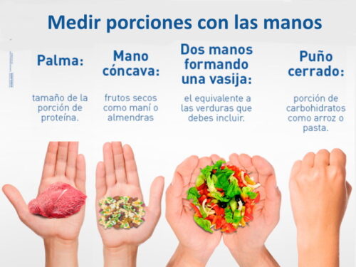 Gráfico de como medir porciones con las manos